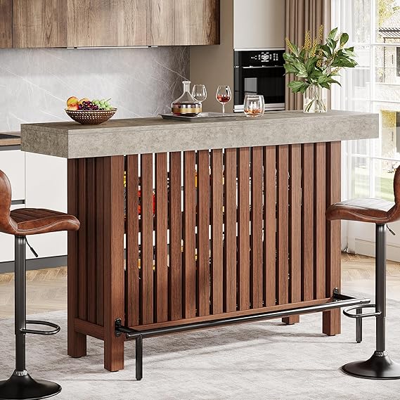 2-Tier Bar Table with Storage and Footrest