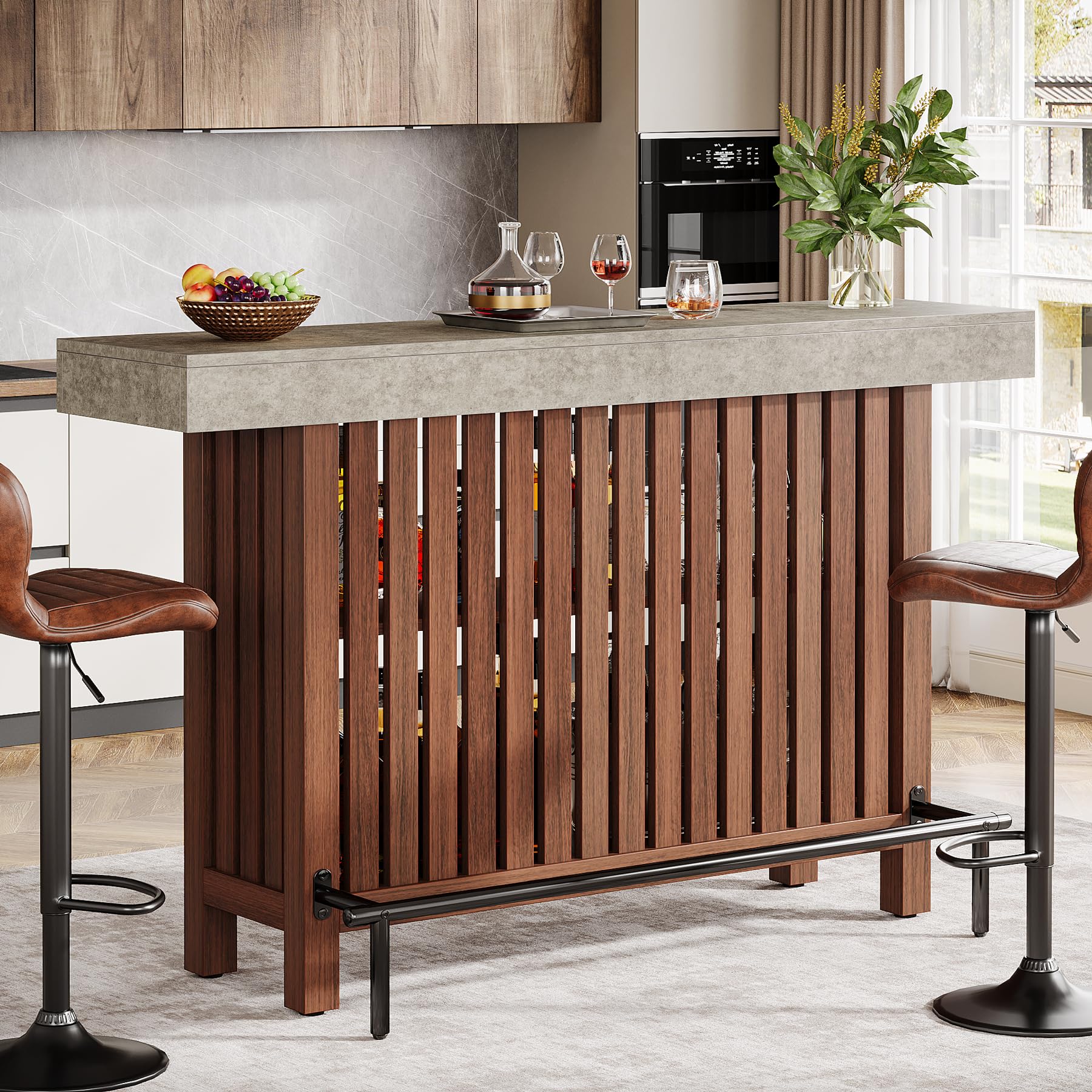 2-Tier Bar Table with Storage and Footrest