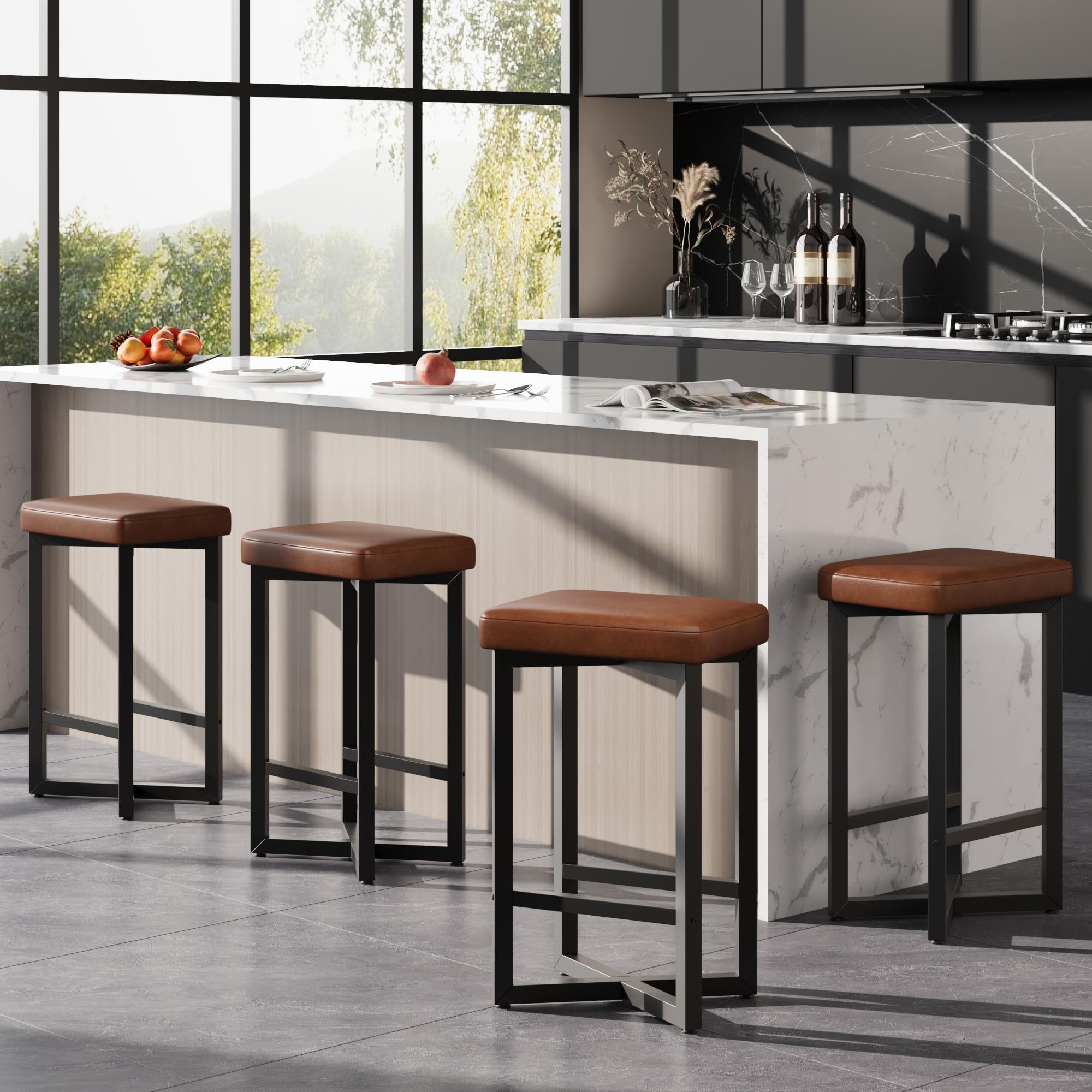 Bar Stools Set of 4 - 24.6" Counter Height Backless