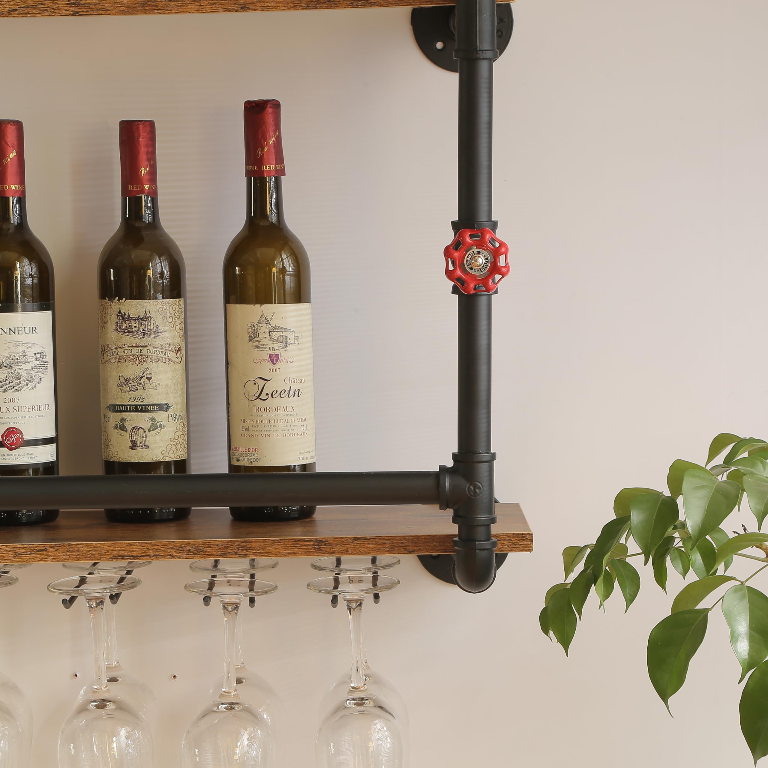 Wall Mounted Wine Rack 2 Tier with Glass Holder