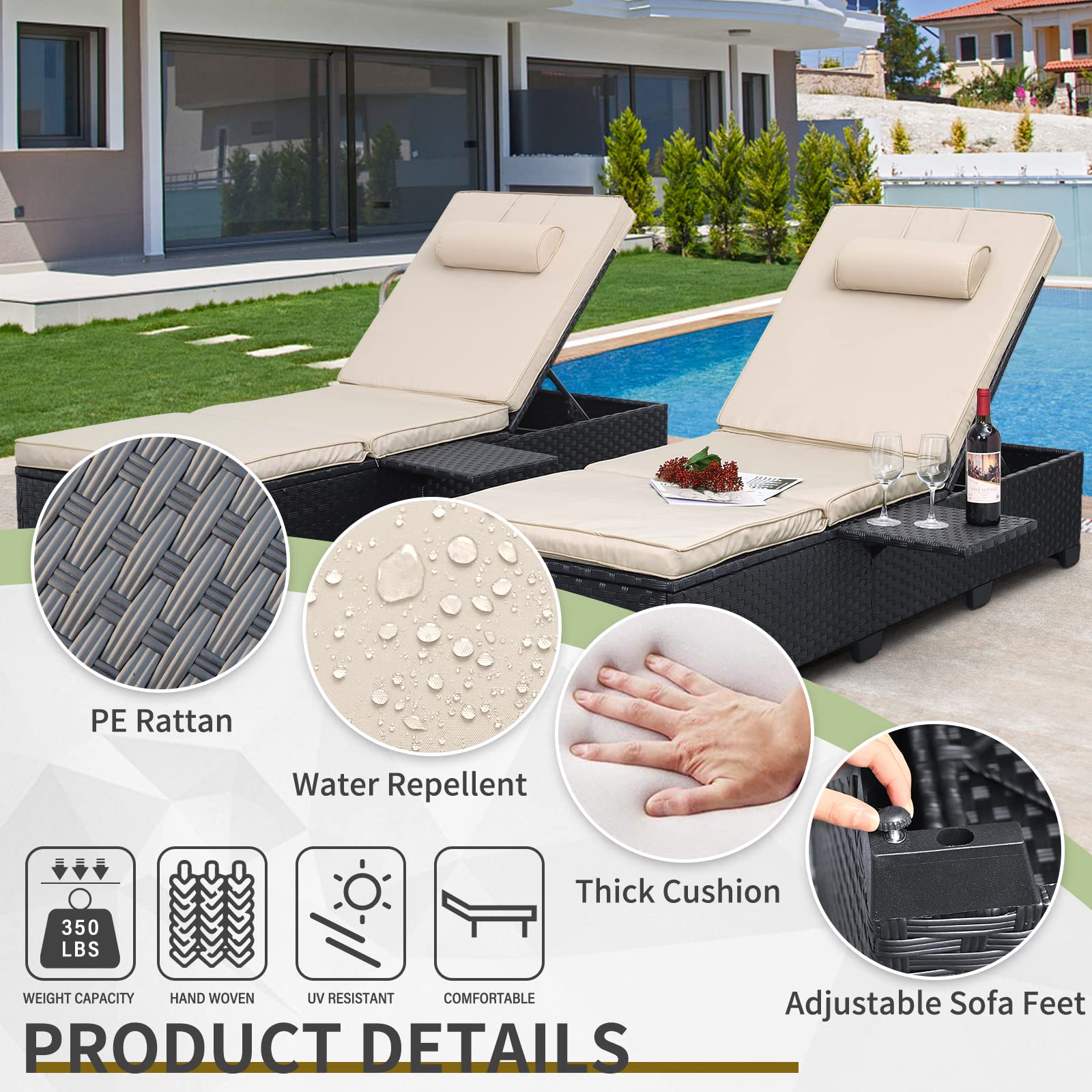 Outdoor Chaise Lounge Chairs Set of 2