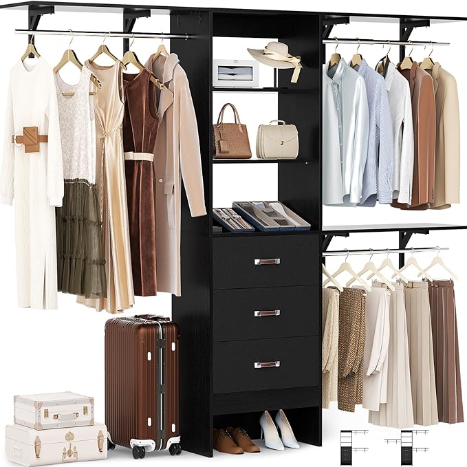 8FT Closet Organizer System with Drawer and Shelving Tower