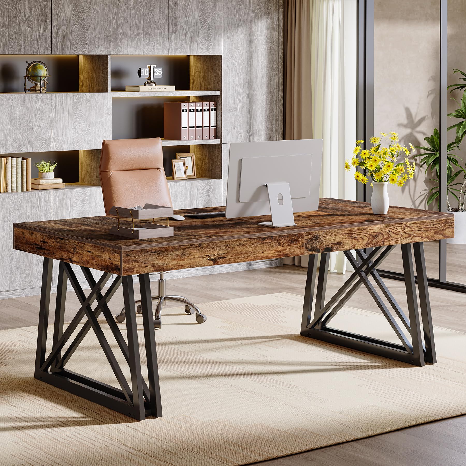 63-Inch Executive Desk with X-Shaped Legs