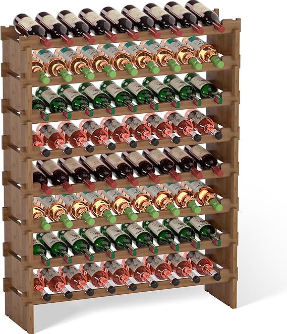 8-Tier Bamboo Wine Rack - 72 Bottle Freestanding Floor Storage