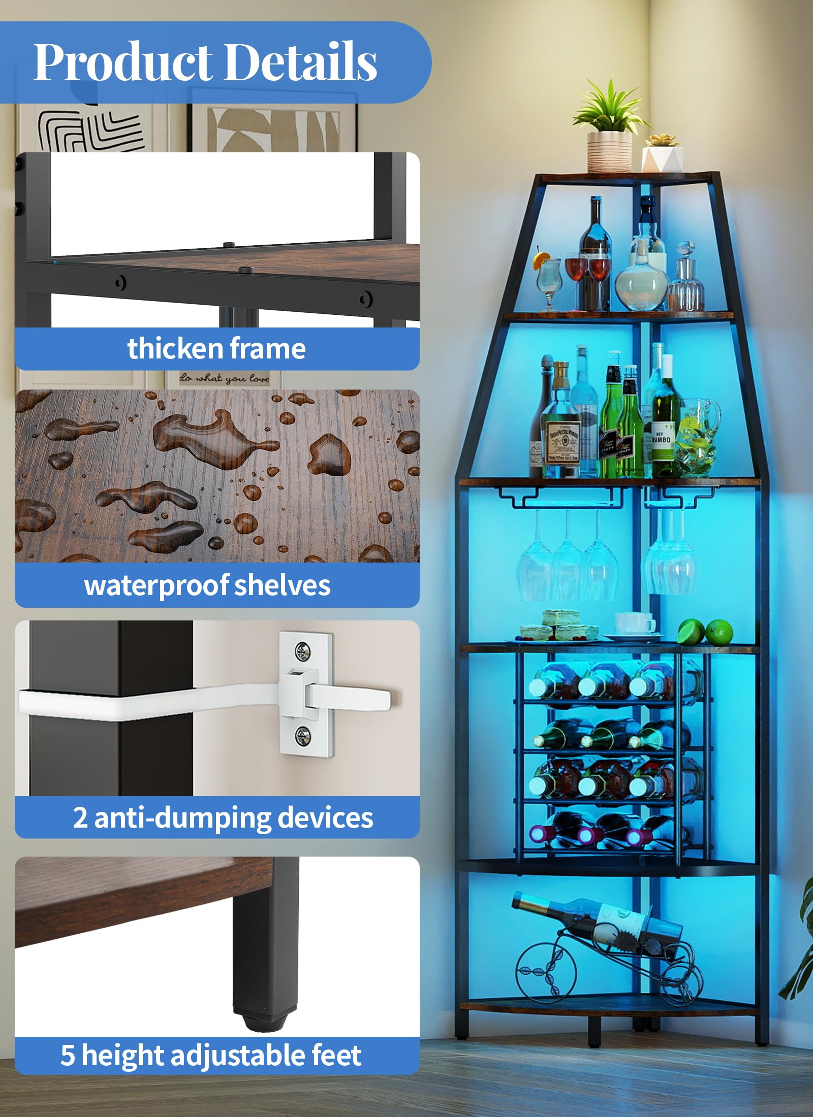 6-Tier Corner Wine Rack with LED Lights