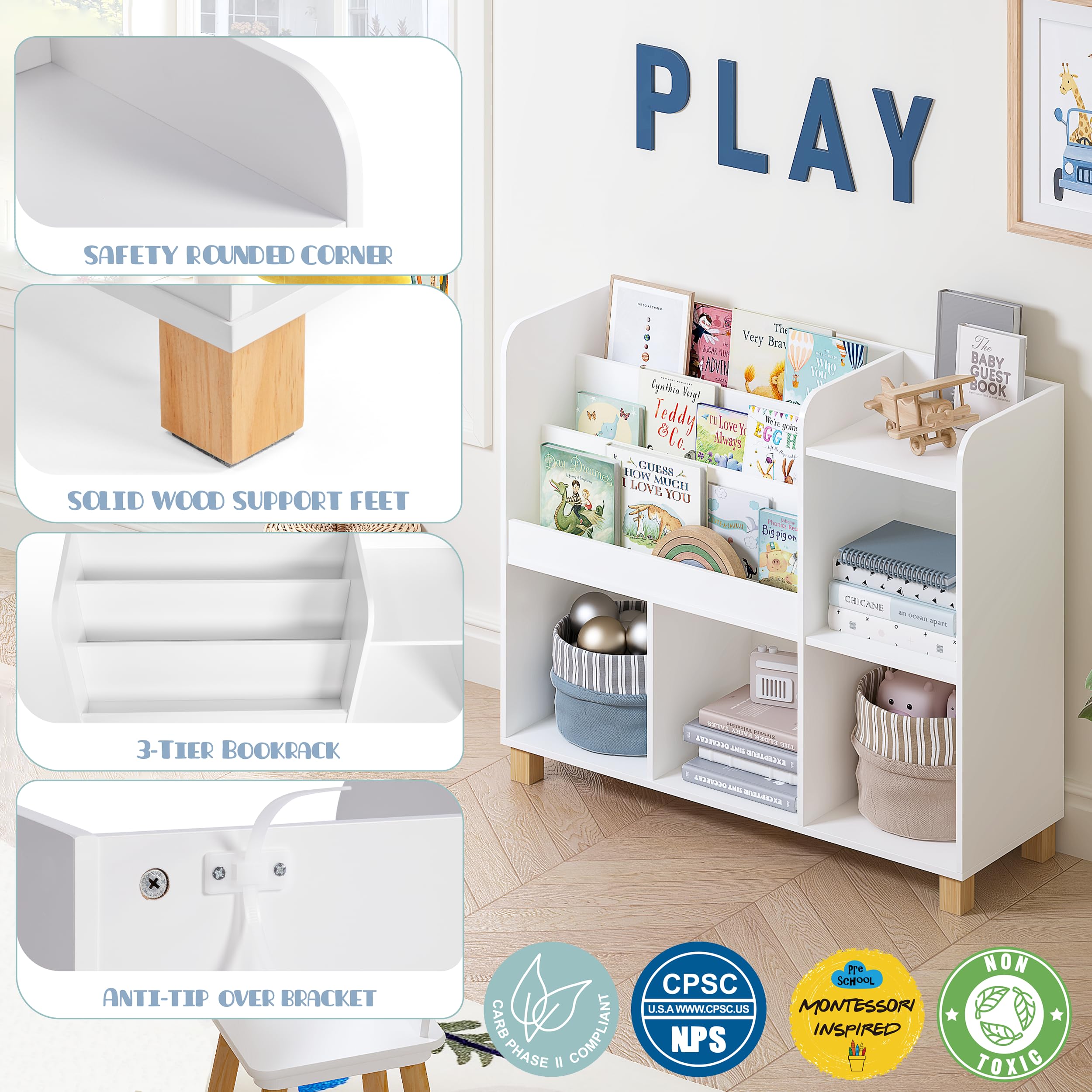 Kids Bookshelf and Toy Storage Organizer