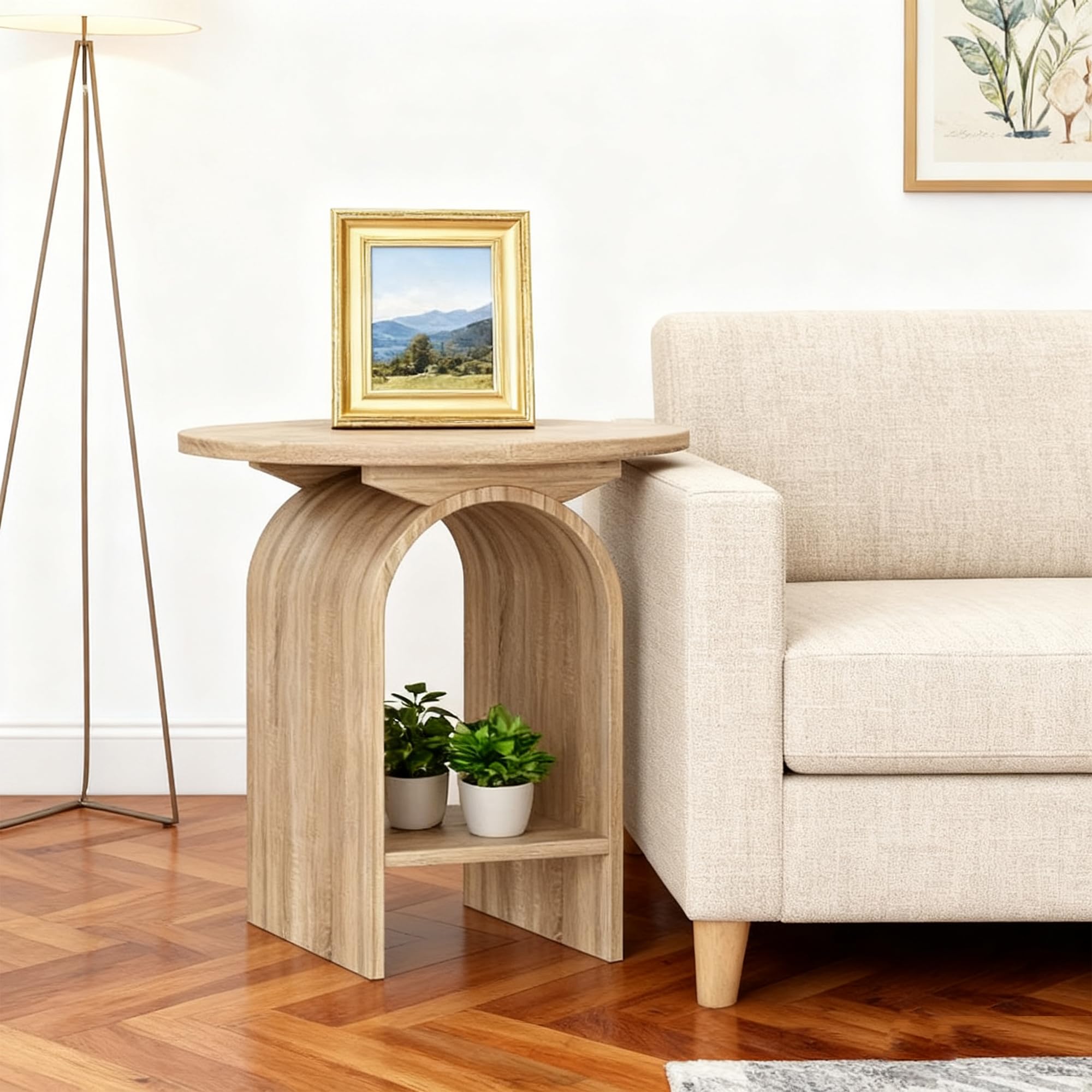 Round Wooden Side Table Set of 2