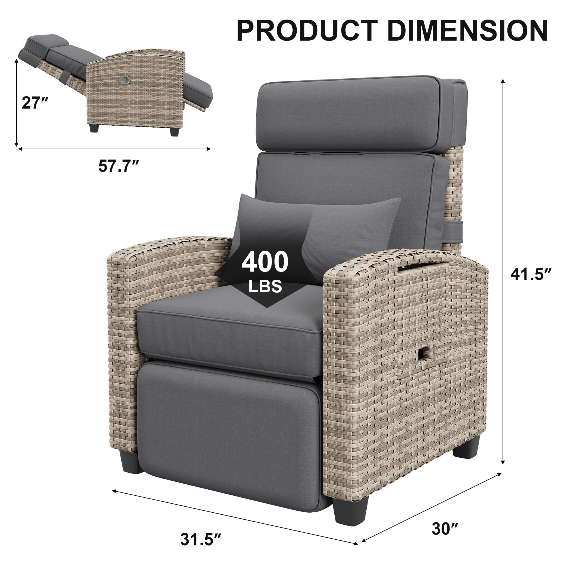 Outdoor Wicker Recliner Chair with Adjustable Backrest and Footrest