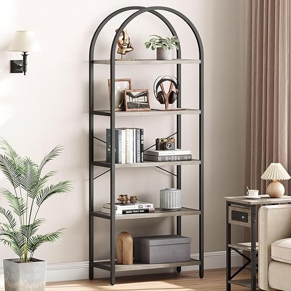 5-Tier Arched Bookshelf White Gold