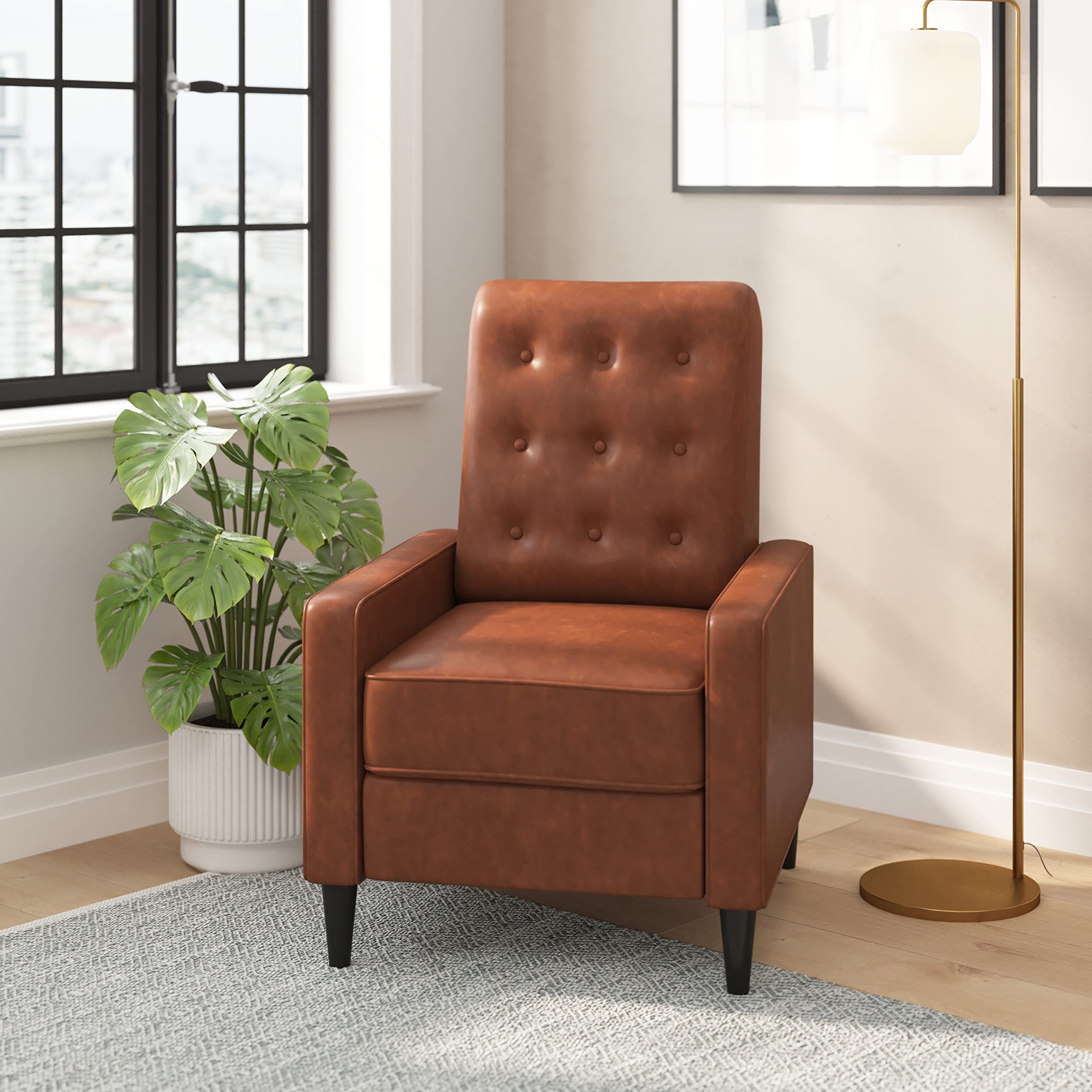 Zeke Mid-Century Modern Tufted Pushback Recliner in Cognac