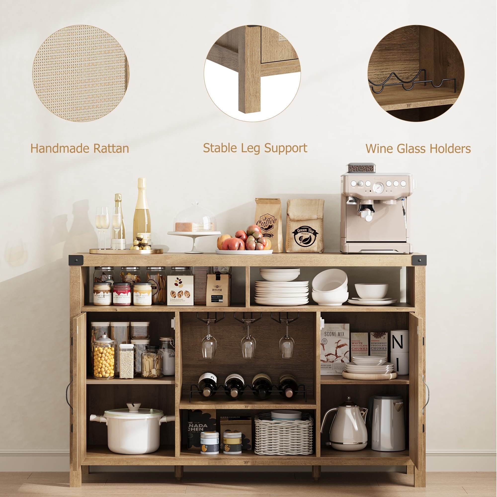 Farmhouse Wine Bar Cabinet with Adjustable Storage