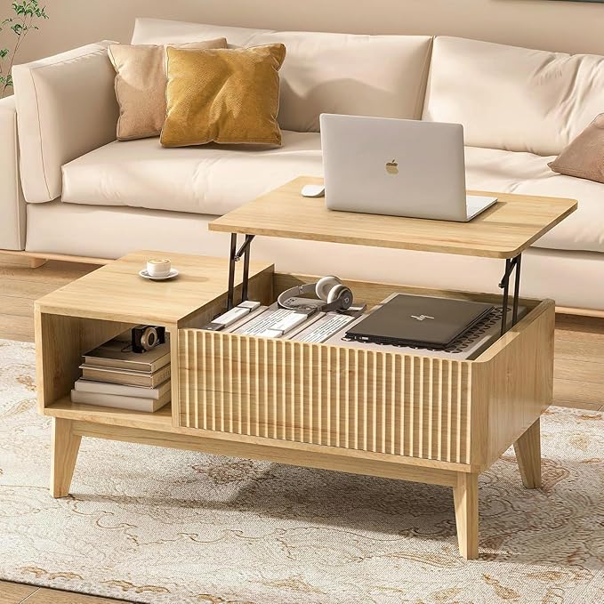 Fluted Lift Top Coffee Table with Storage
