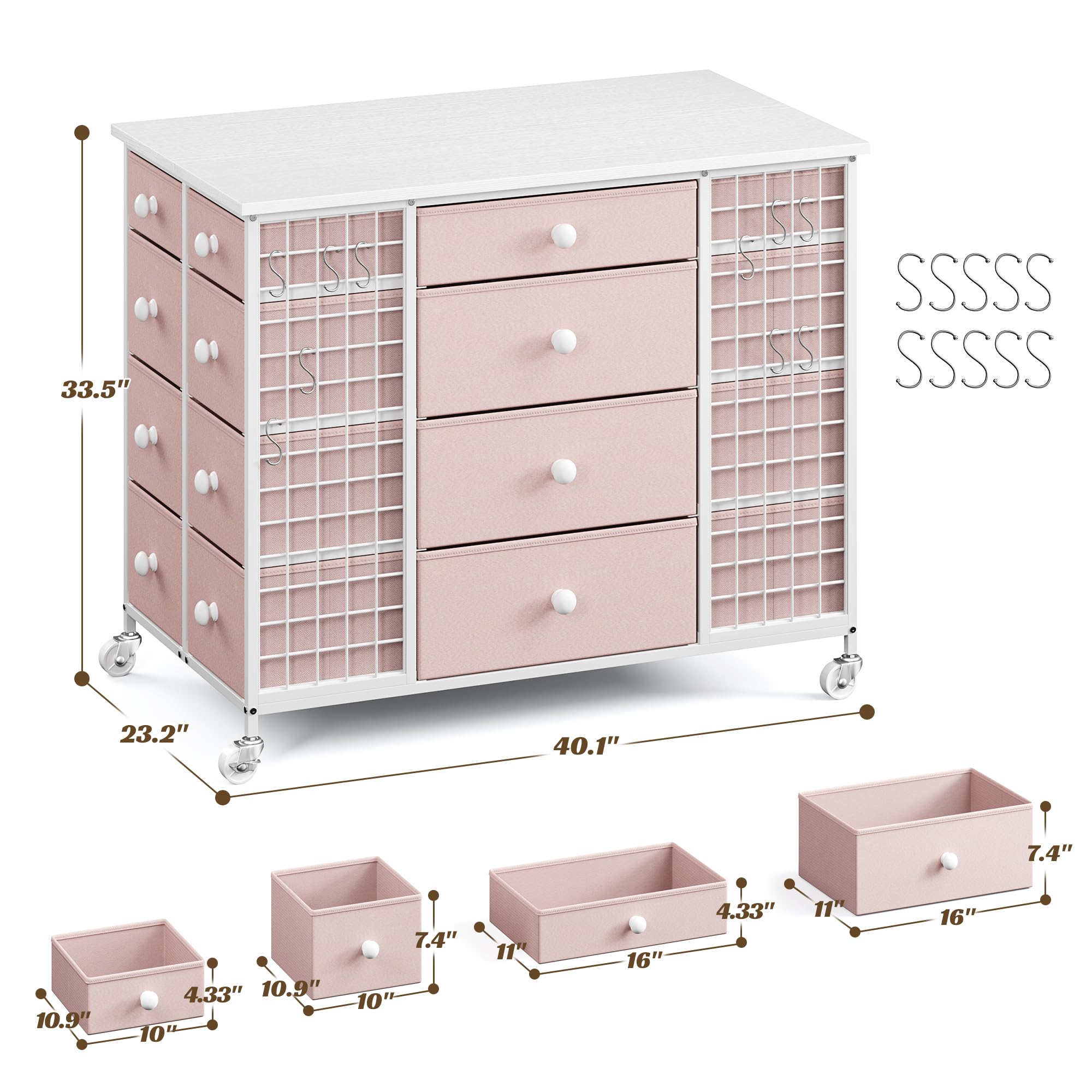 24 Drawer Dresser with Wheels - Pink Metal Frame Storage Organizer