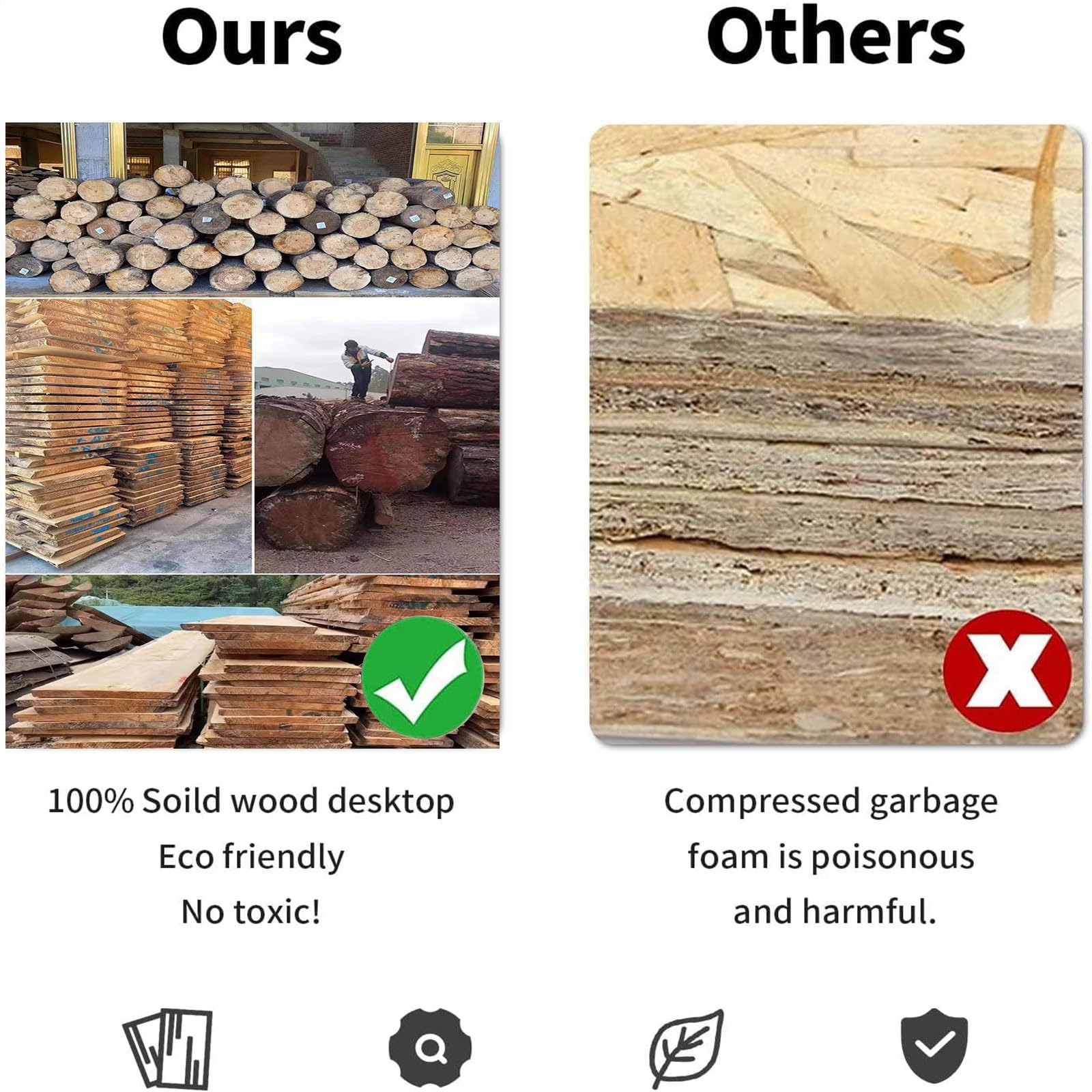 Solid Wood Dining Table with Metal Base