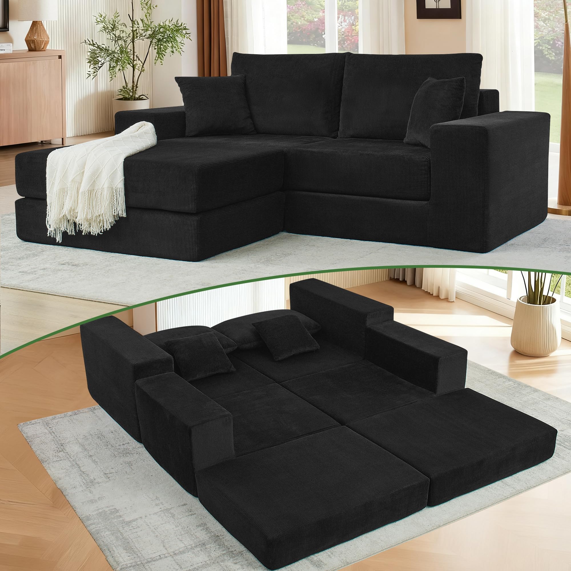 Modular Sectional Cloud Sofa 3-Seater L-Shaped Convertible