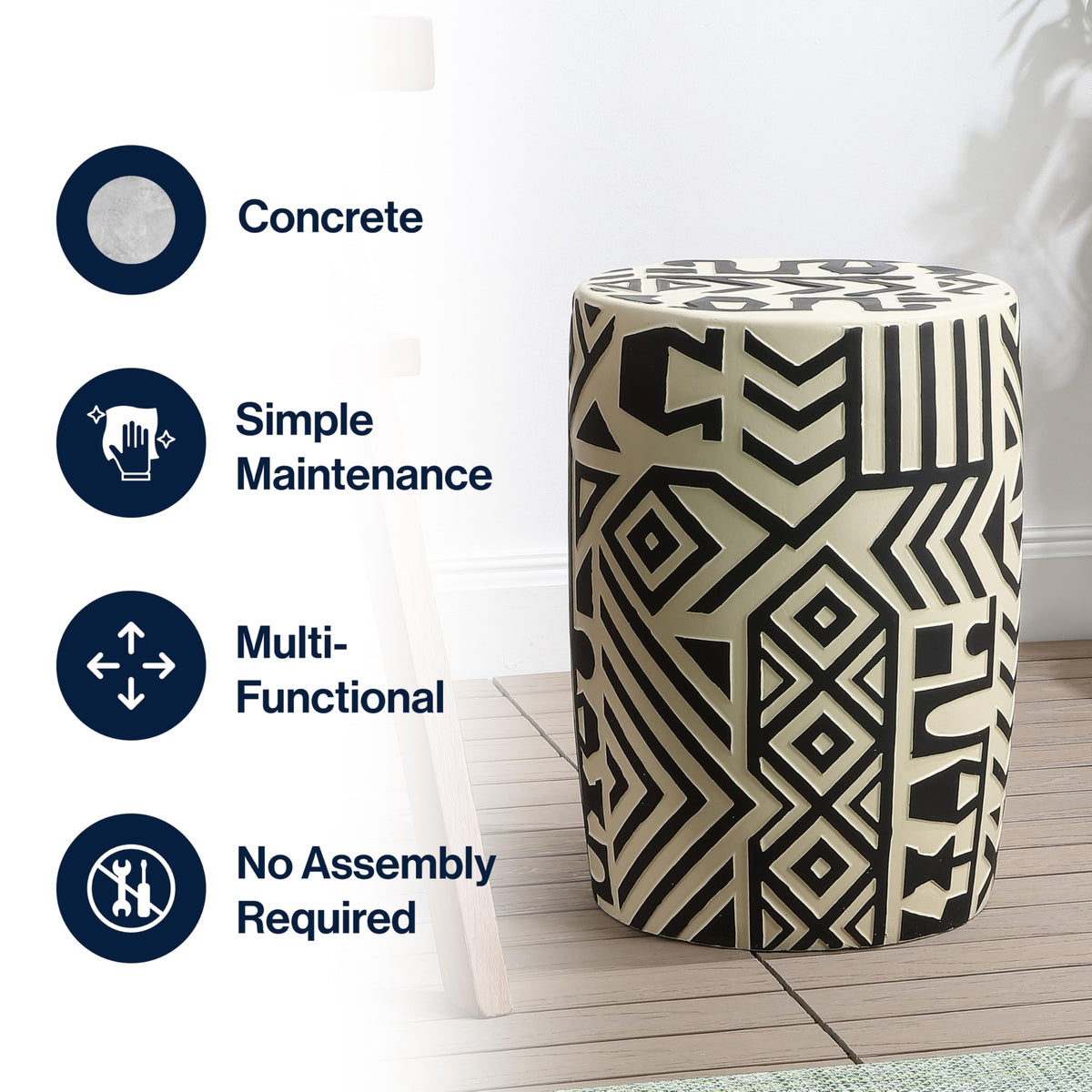 17.75" Mid-Century Modern Geometric Drum Garden Stool