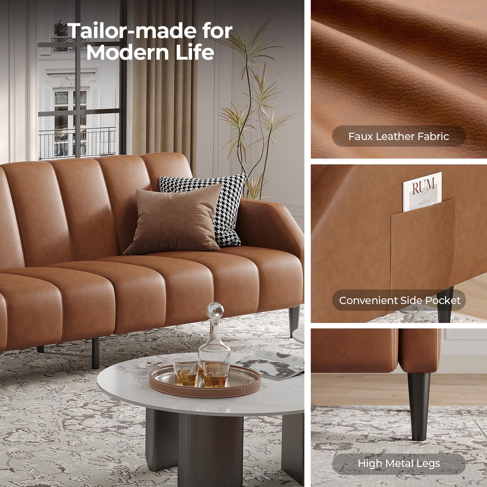 Convertible Futon Sofa Bed with Adjustable Backrest