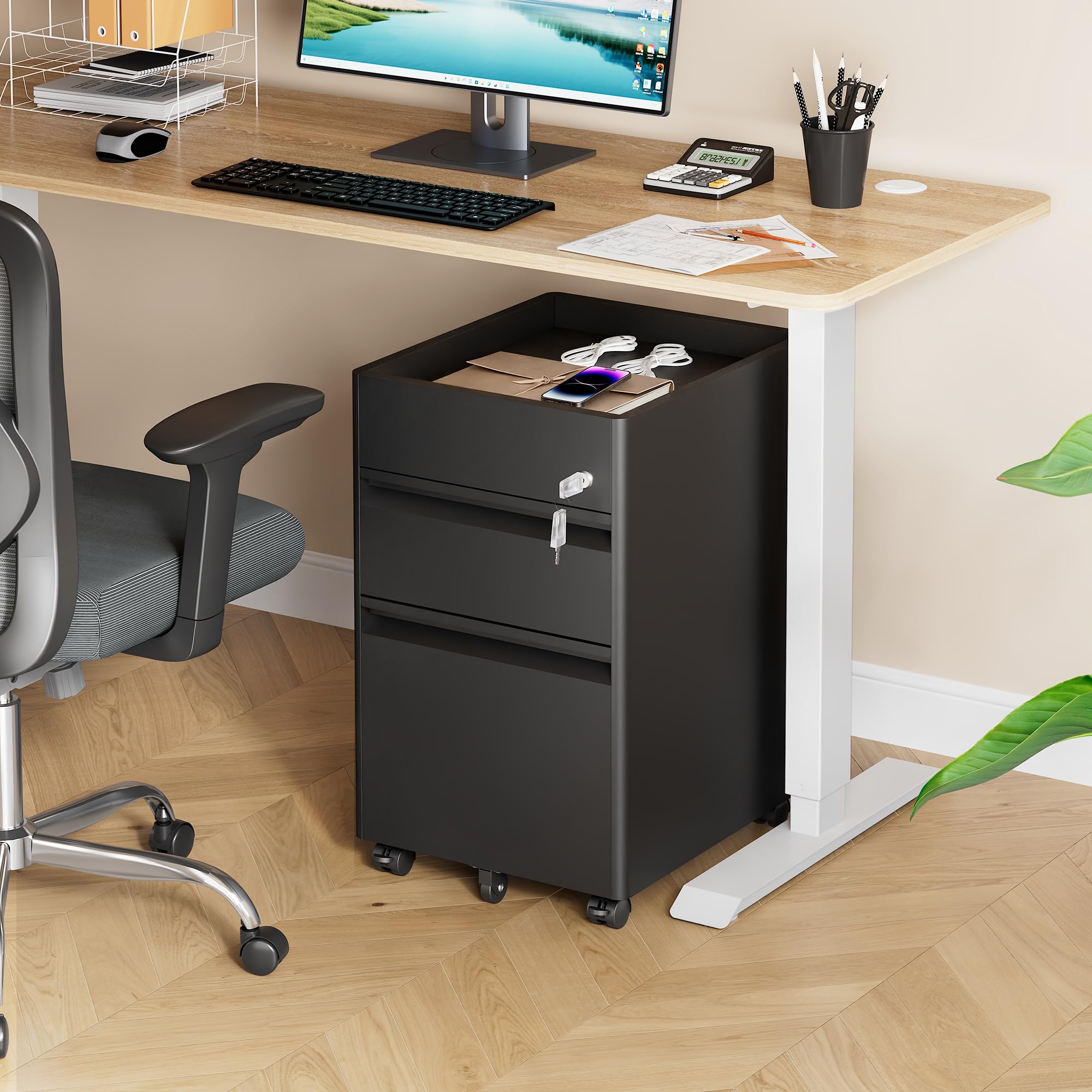 2-Drawer Locking File Cabinet with Wheels