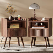 Fluted Nightstand with Charging Station and Drawer