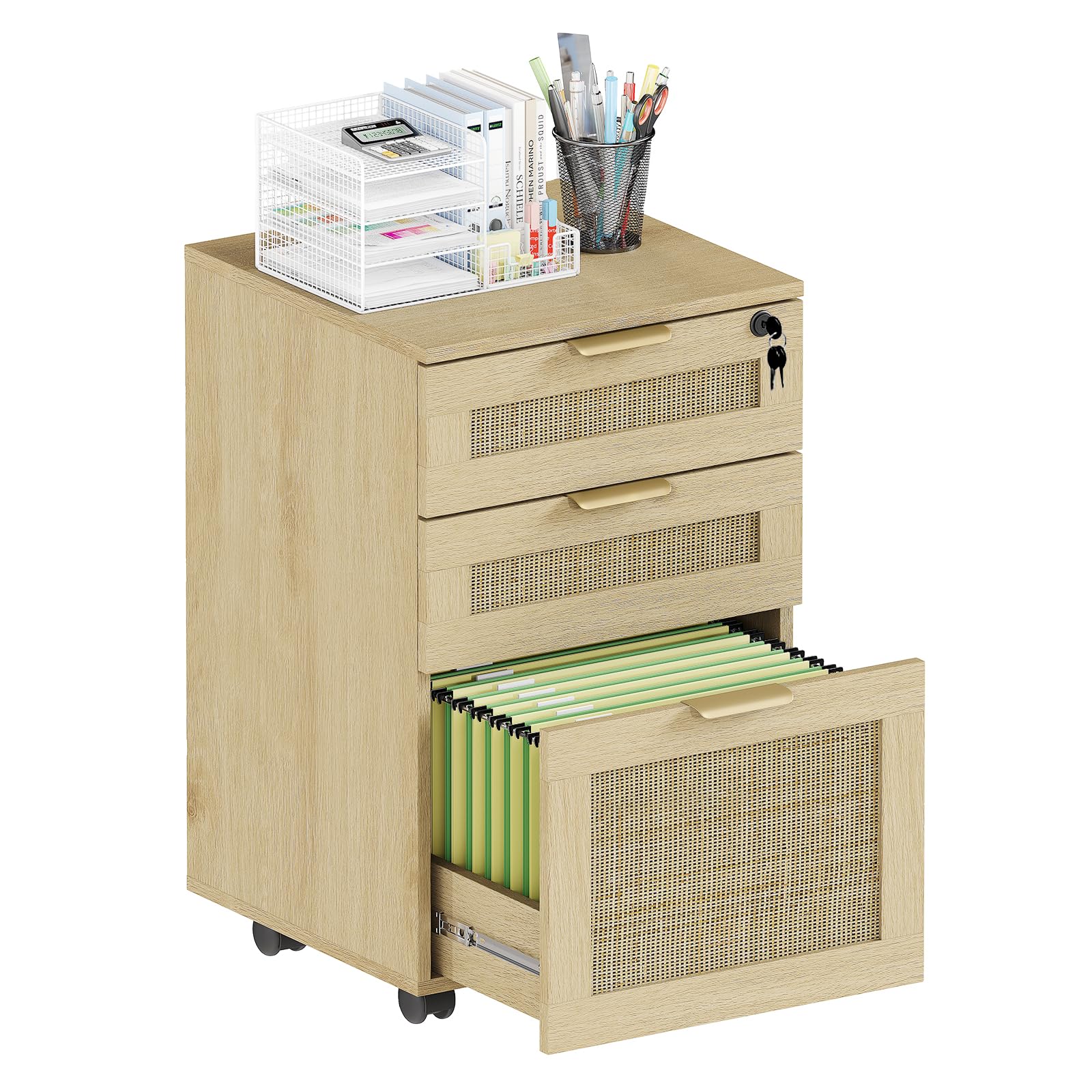 3 Drawer File Cabinet with Lock and Wheels