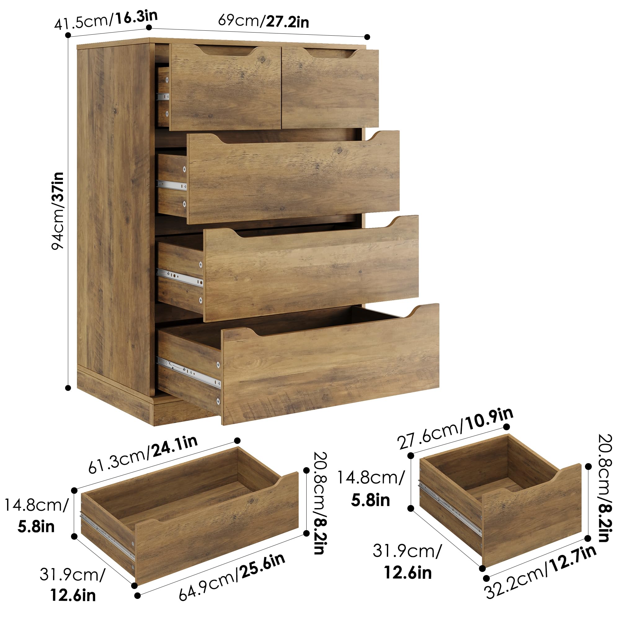 Modern 5 Drawer Dresser with Storage