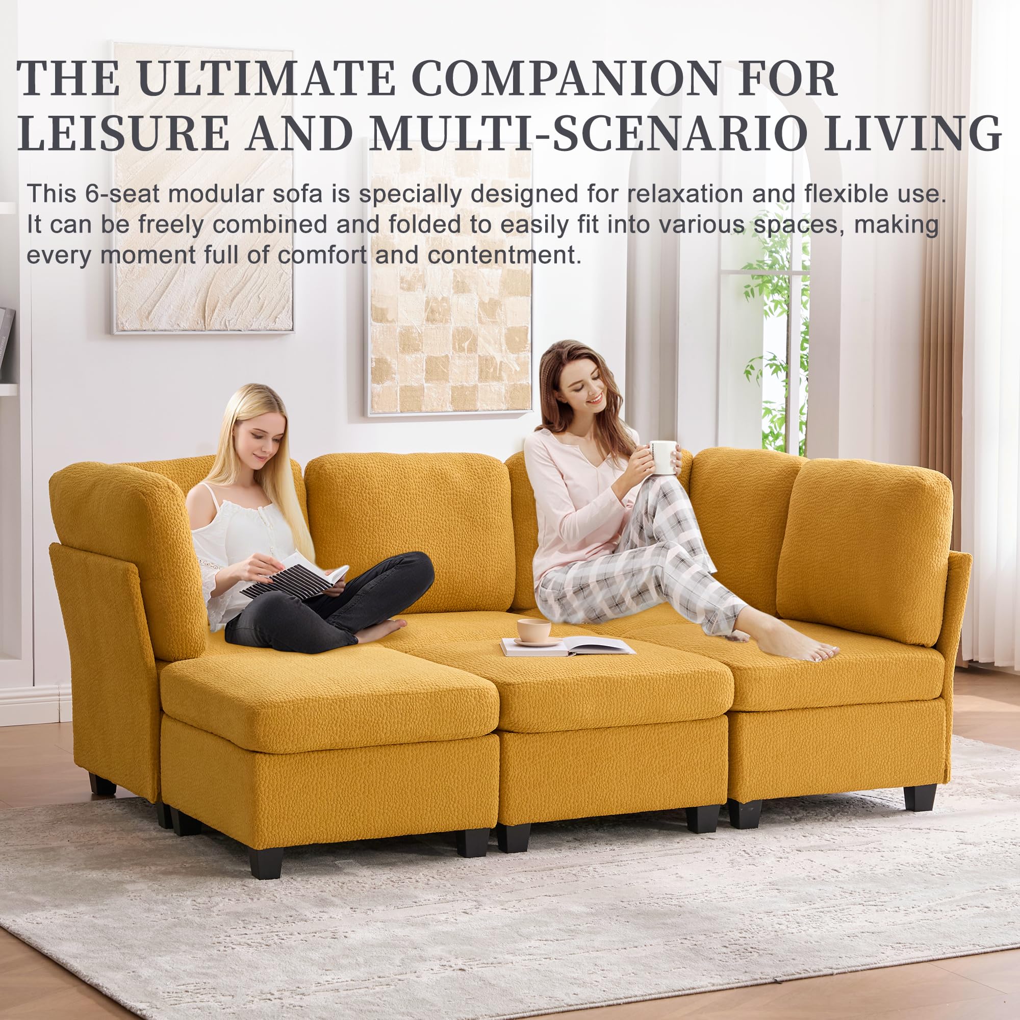 6-Seat U-Shaped Modular Sectional Sofa with Storage Ottoman