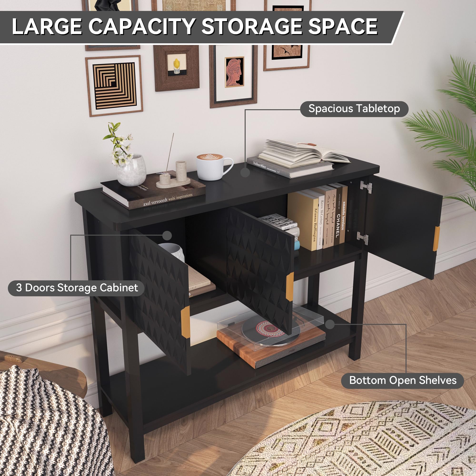 Modern Console Table with Diamond Pattern Doors