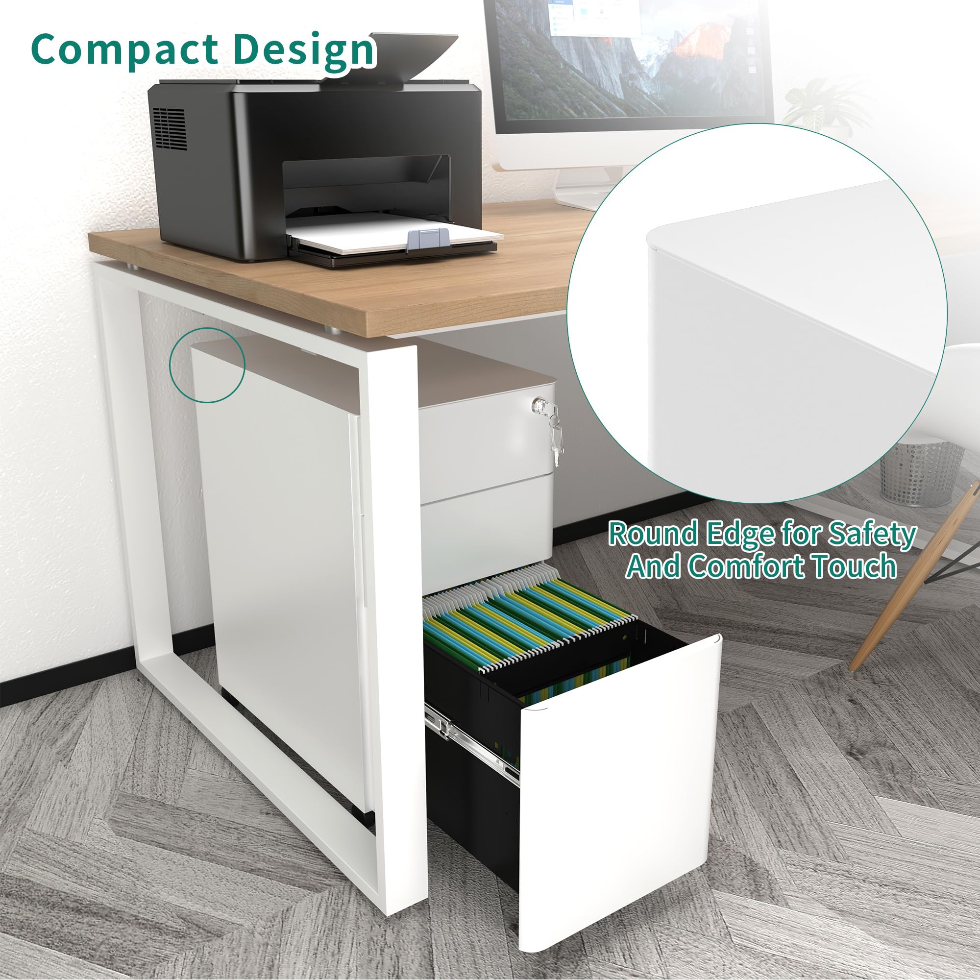 3-Drawer Mobile Filing Cabinet with Lock