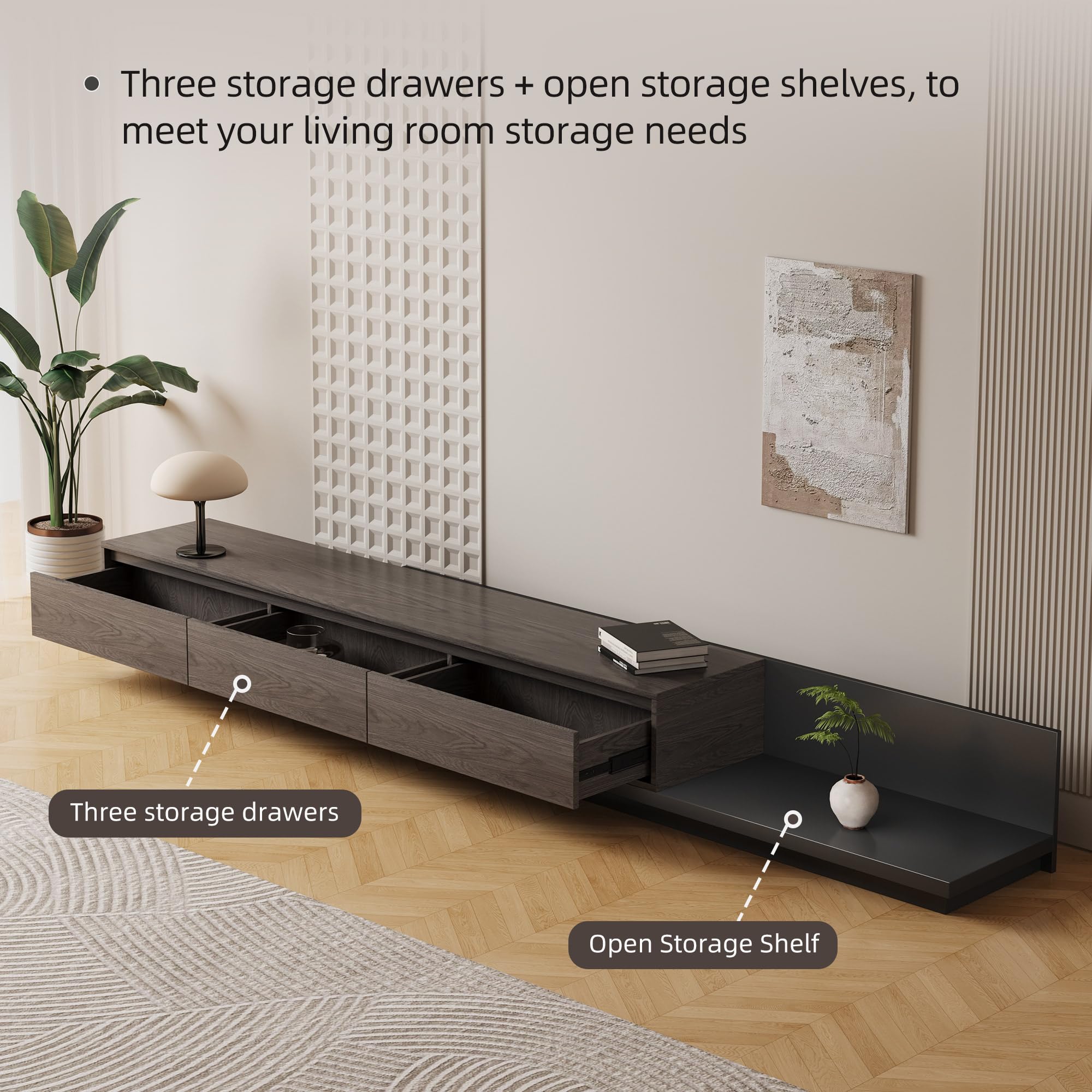Extendable TV Stand with 3 Drawers