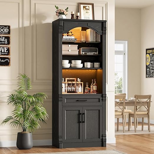 Tall Kitchen Pantry Storage Cabinet with Lights