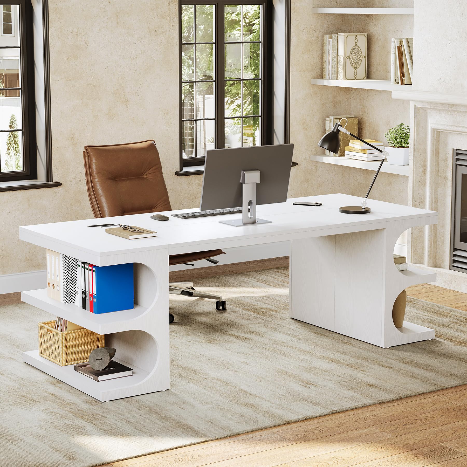 62.2-Inch Executive Desk with Storage Shelves