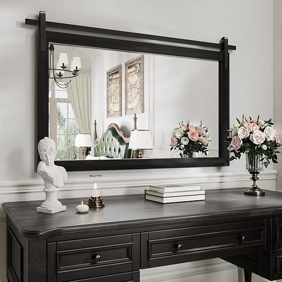 Black Farmhouse Wall Mirror 40x26 Inch