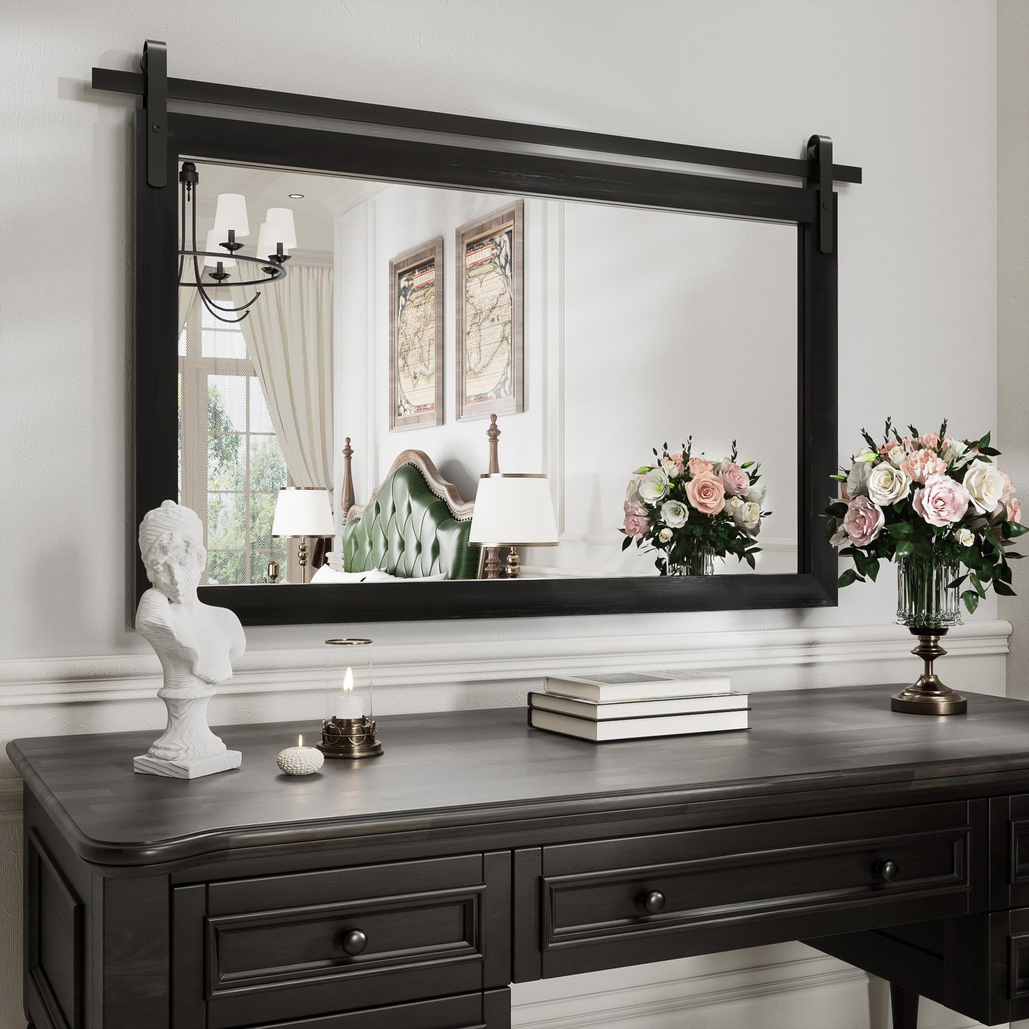 Black Farmhouse Wall Mirror 40x26 Inch