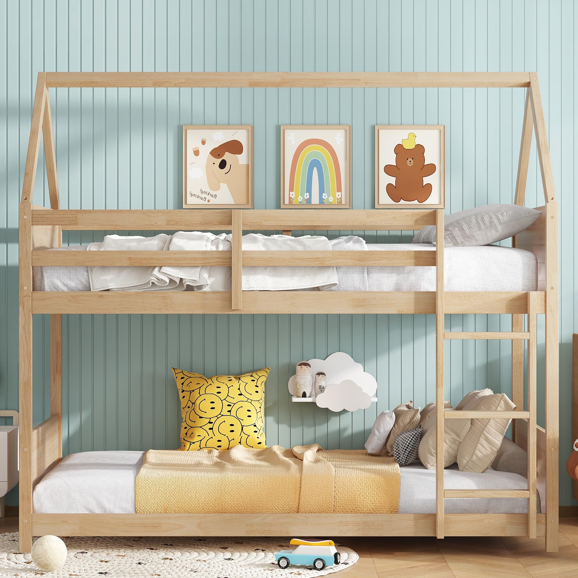Twin Over Twin House Bunk Bed with Ladder