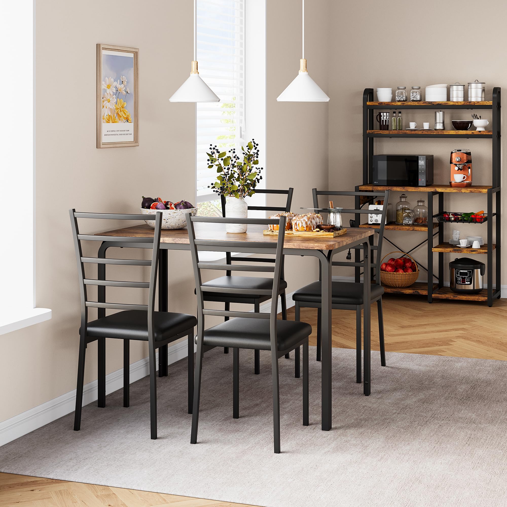 5-Piece Dining Table Set with Cushioned Chairs