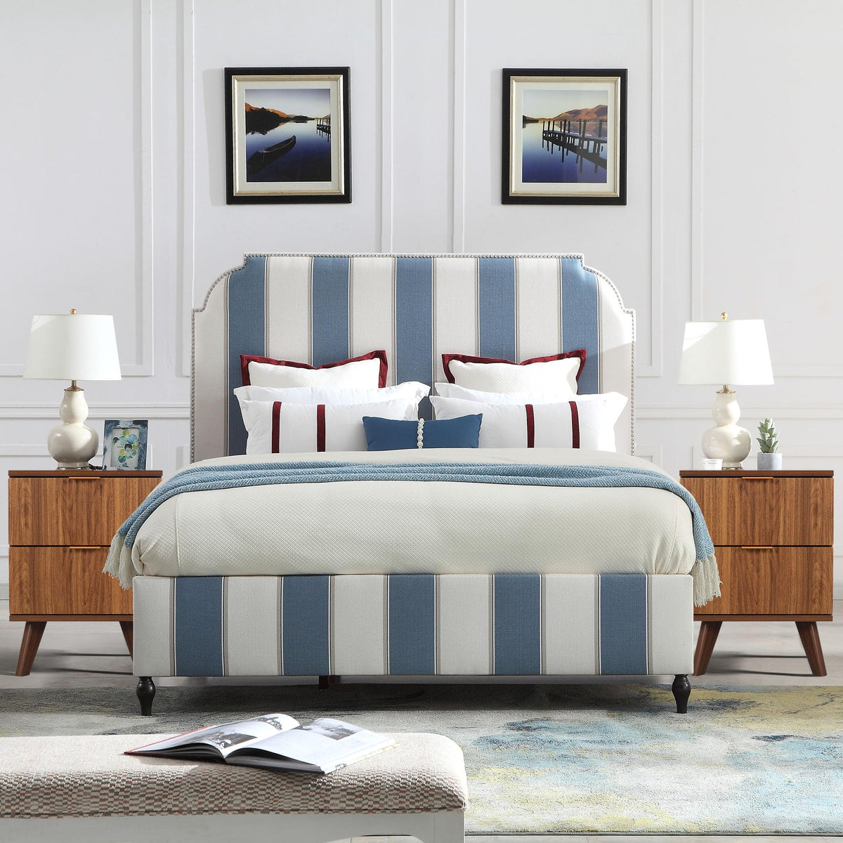 Fluted Nightstand Set of 2 with 2 Drawers