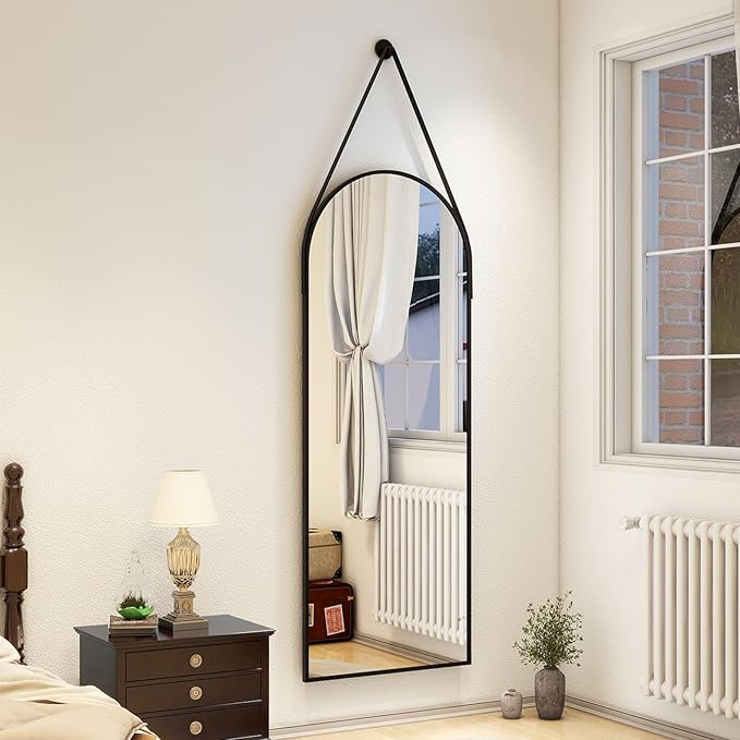 Full Length Oval Wall Mirror 16x48 with Leather Hanging Strap