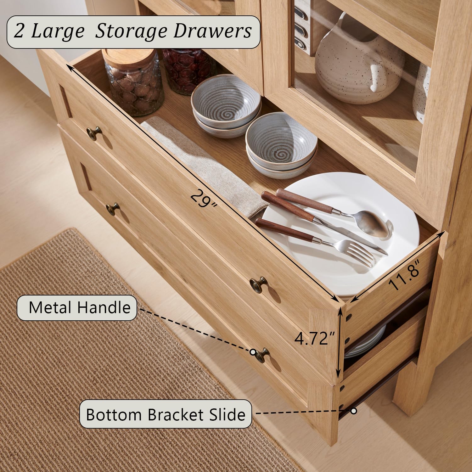 Tall Arched Kitchen Pantry Cabinet with Drawers