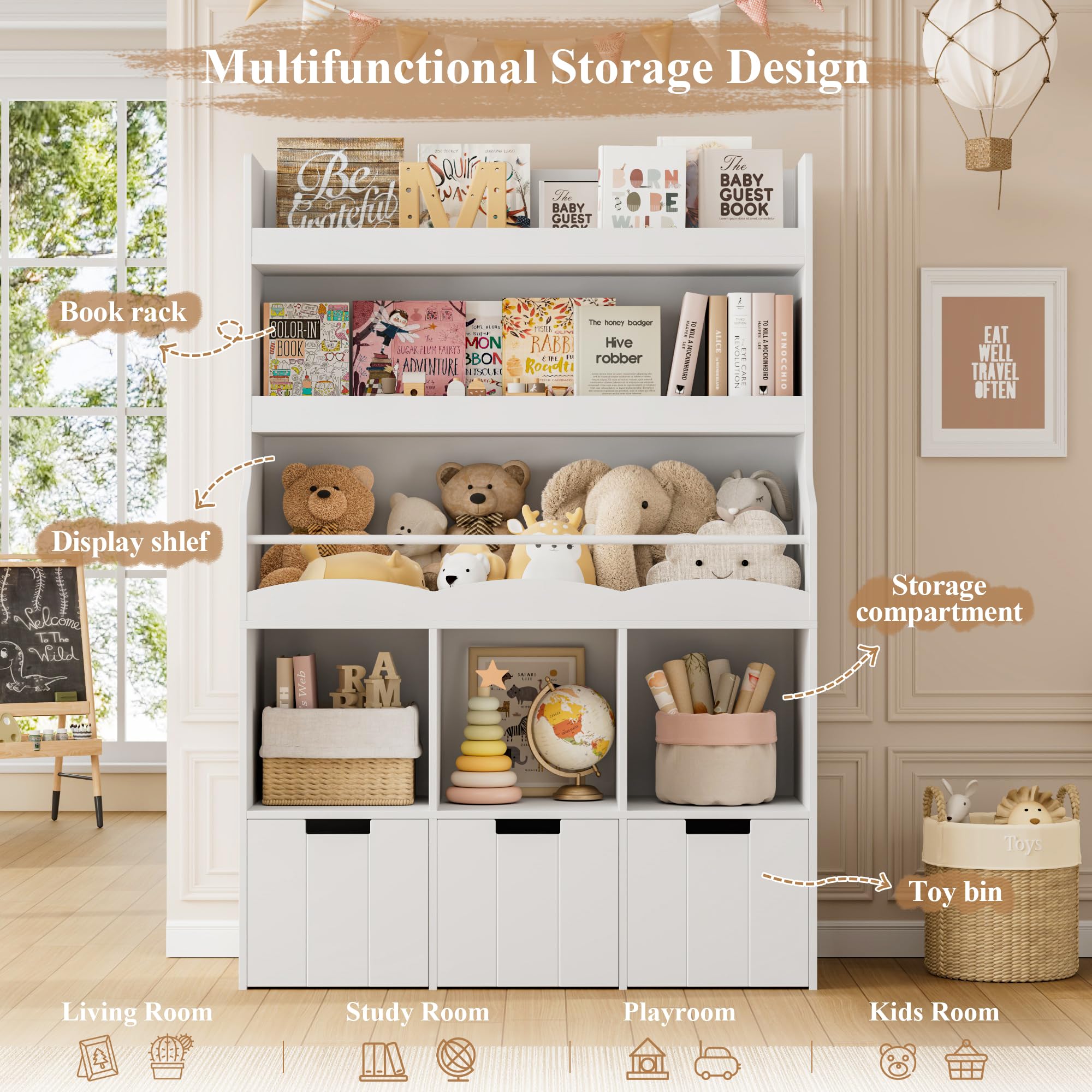Kids Bookshelf with Toy Storage Organizer
