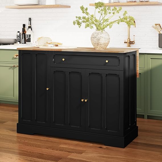 Kitchen Island Cart with Storage and Drop Leaf
