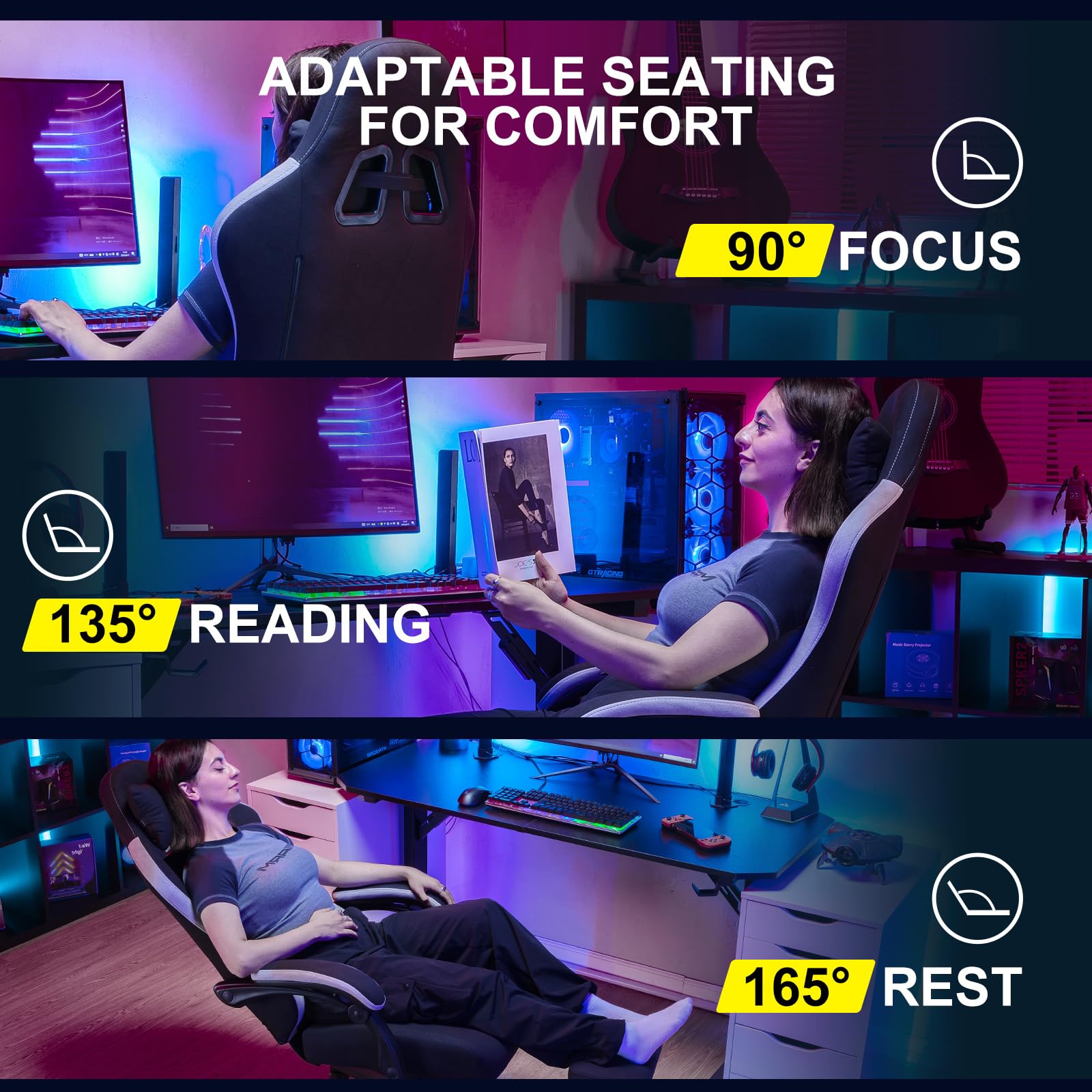 Gaming Chair with Pocket Spring Cushion and Footrest