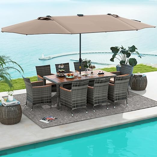 11-Piece Patio Dining Set with 15ft LED Umbrella
