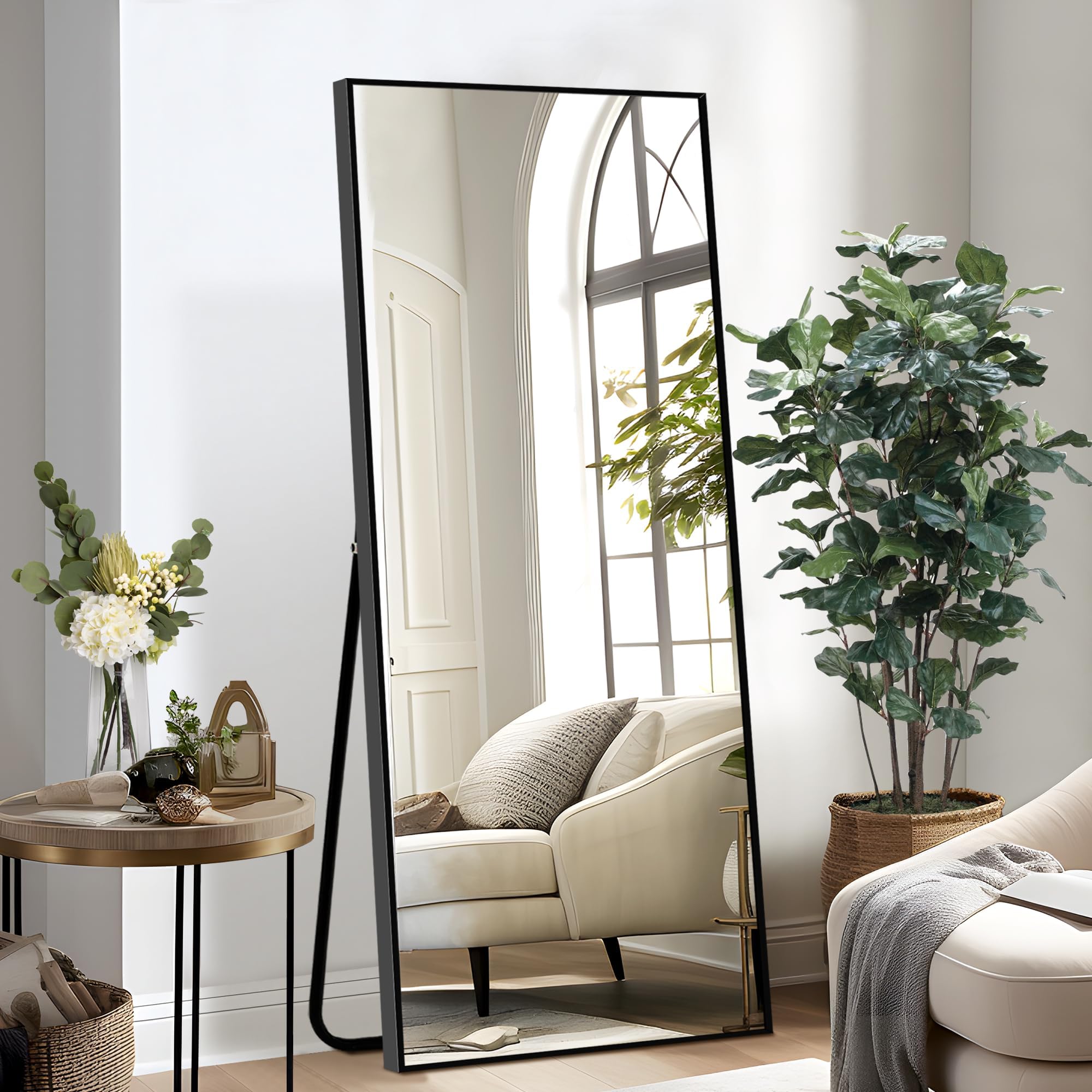 Full Length Mirror 64x24 Black Aluminum Frame