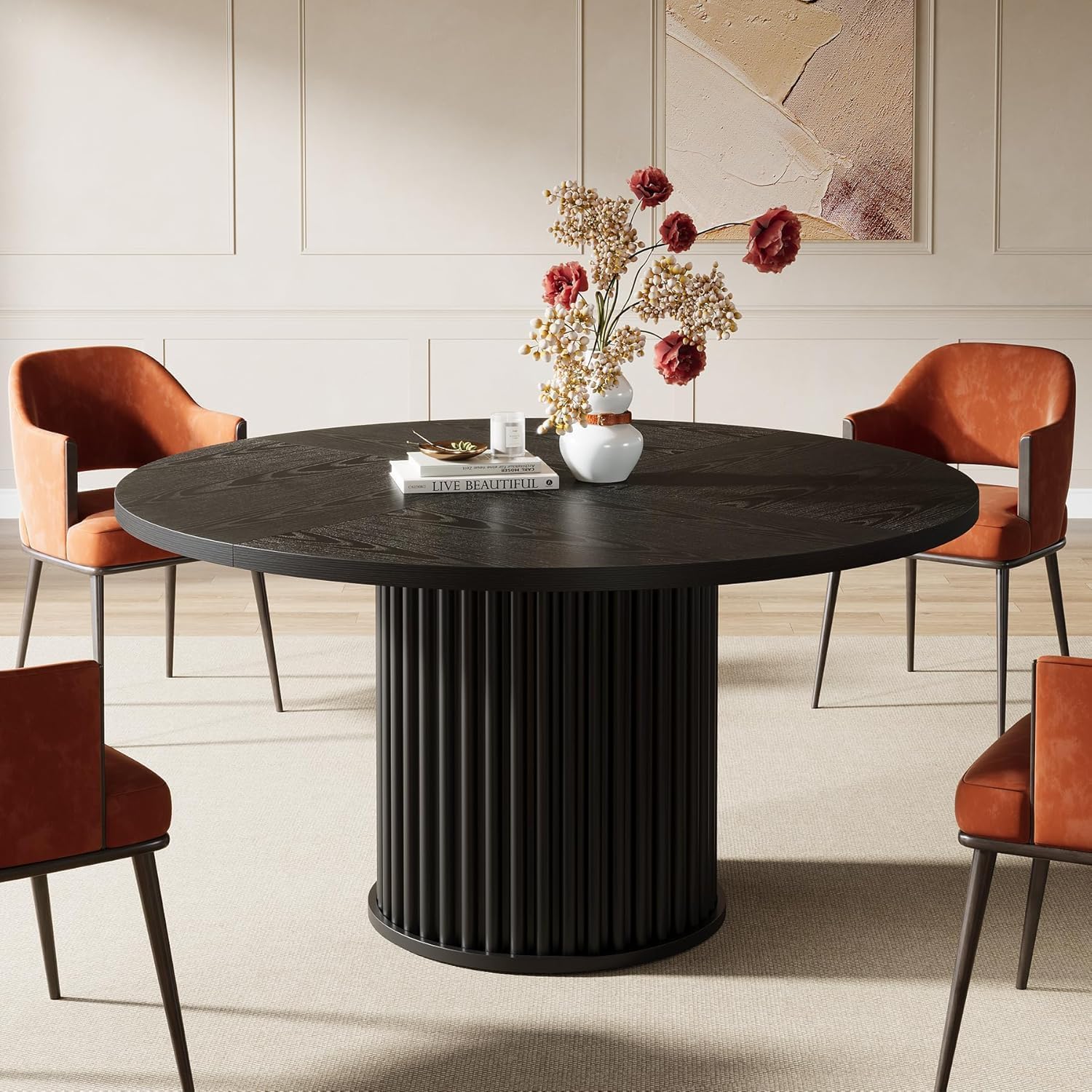 47.24-Inch Black Round Dining Table for 4-6 People