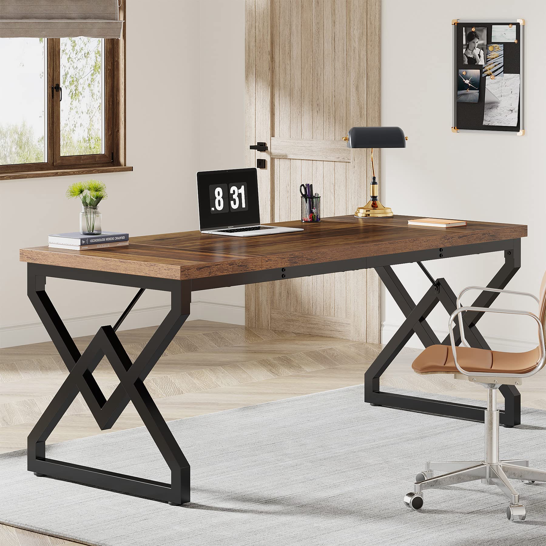 63-Inch Executive Desk with Metal Frame