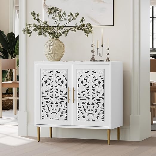 Vintage Hollow Carved Buffet Cabinet with Storage