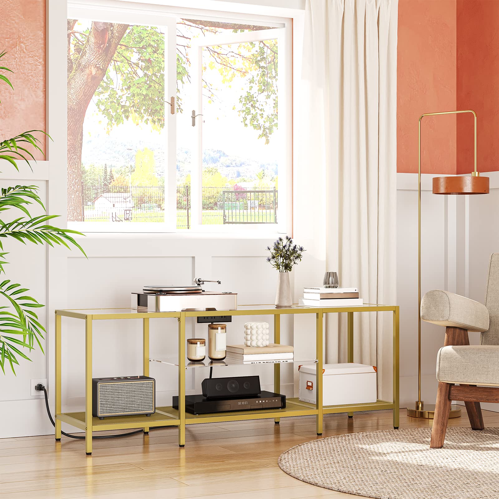 55 Inch Glass TV Stand with LED Lights