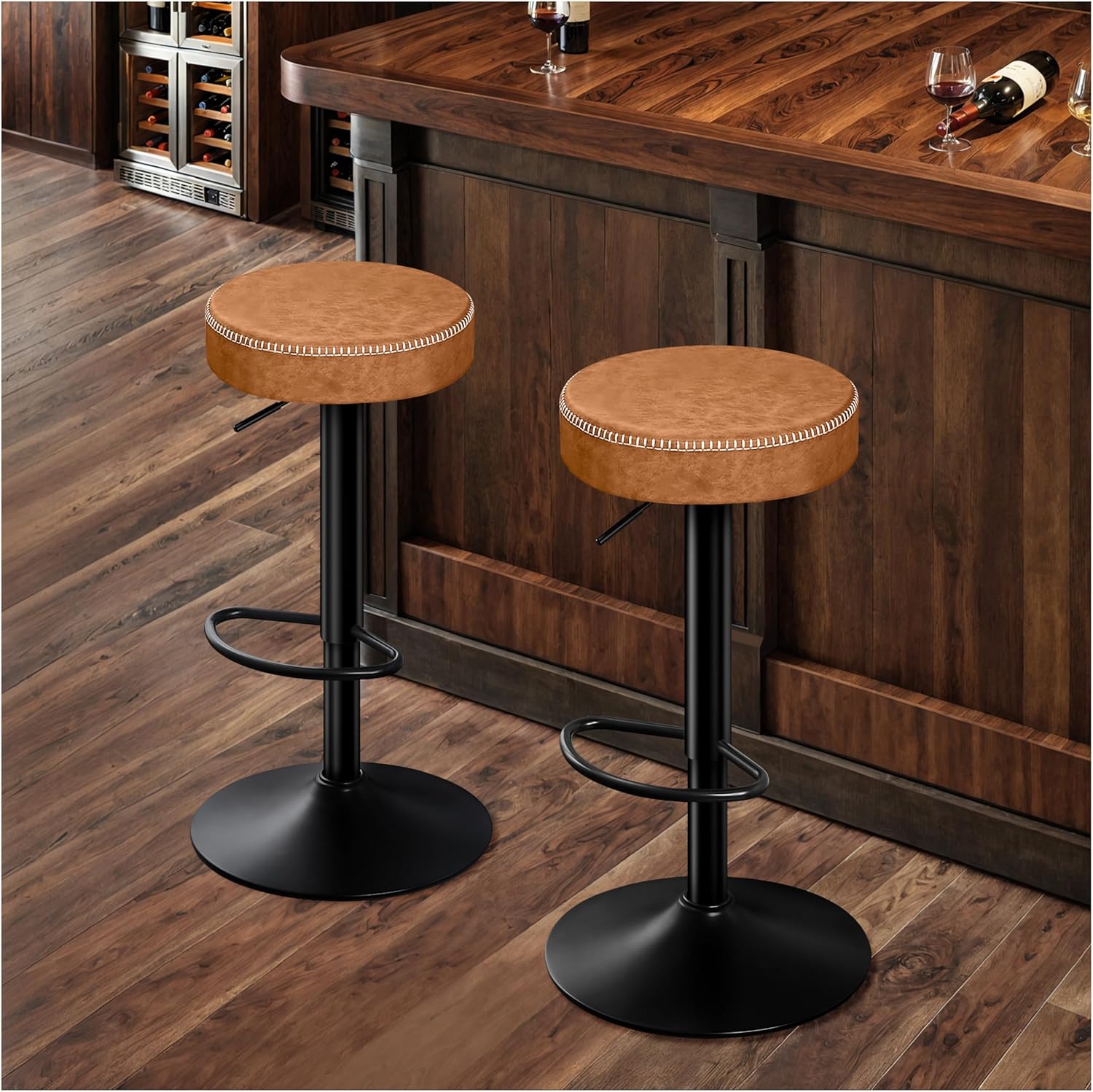 Swivel Bar Stools Set of 2 Black Adjustable Counter Height
