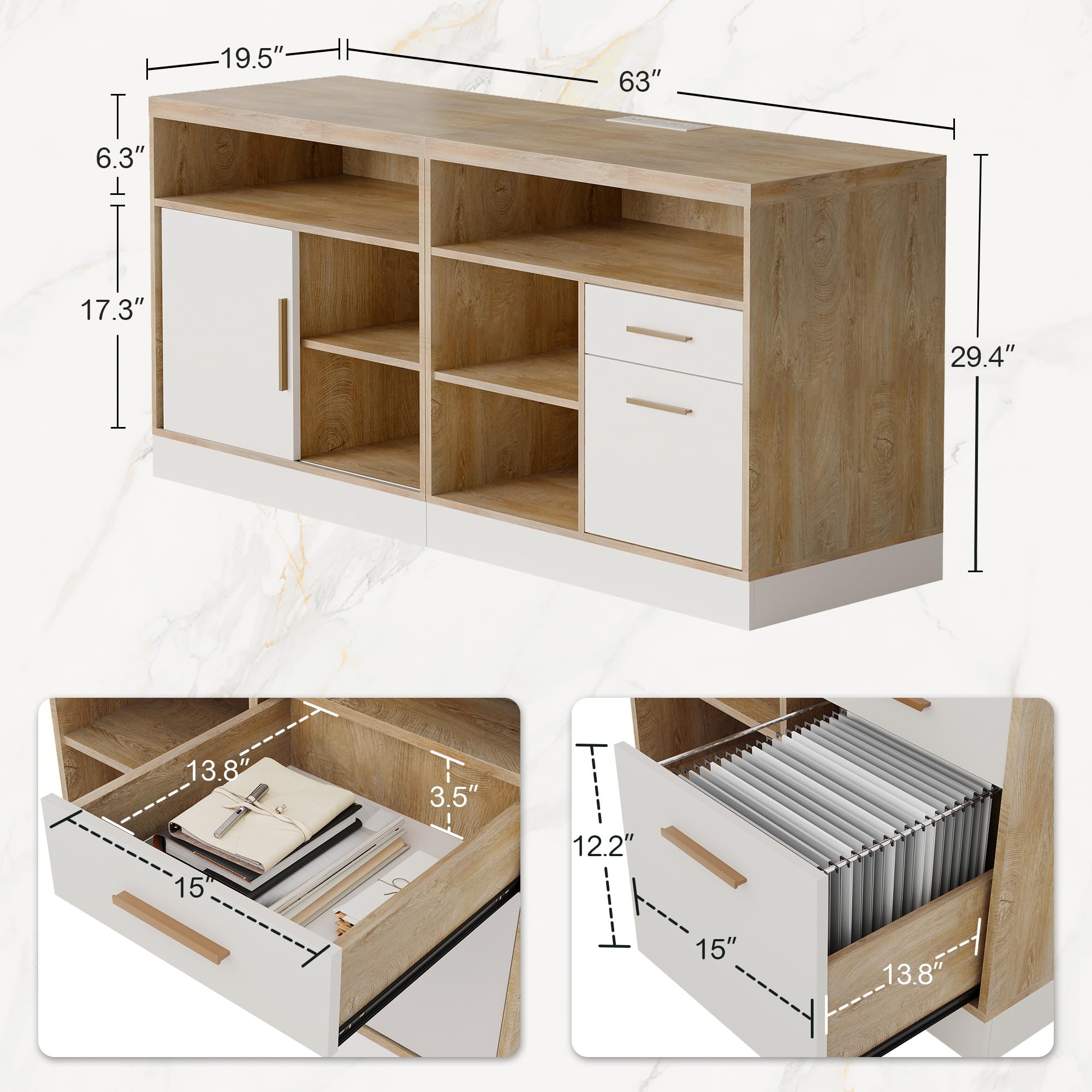 63" Wood Lateral File Cabinet with Lock