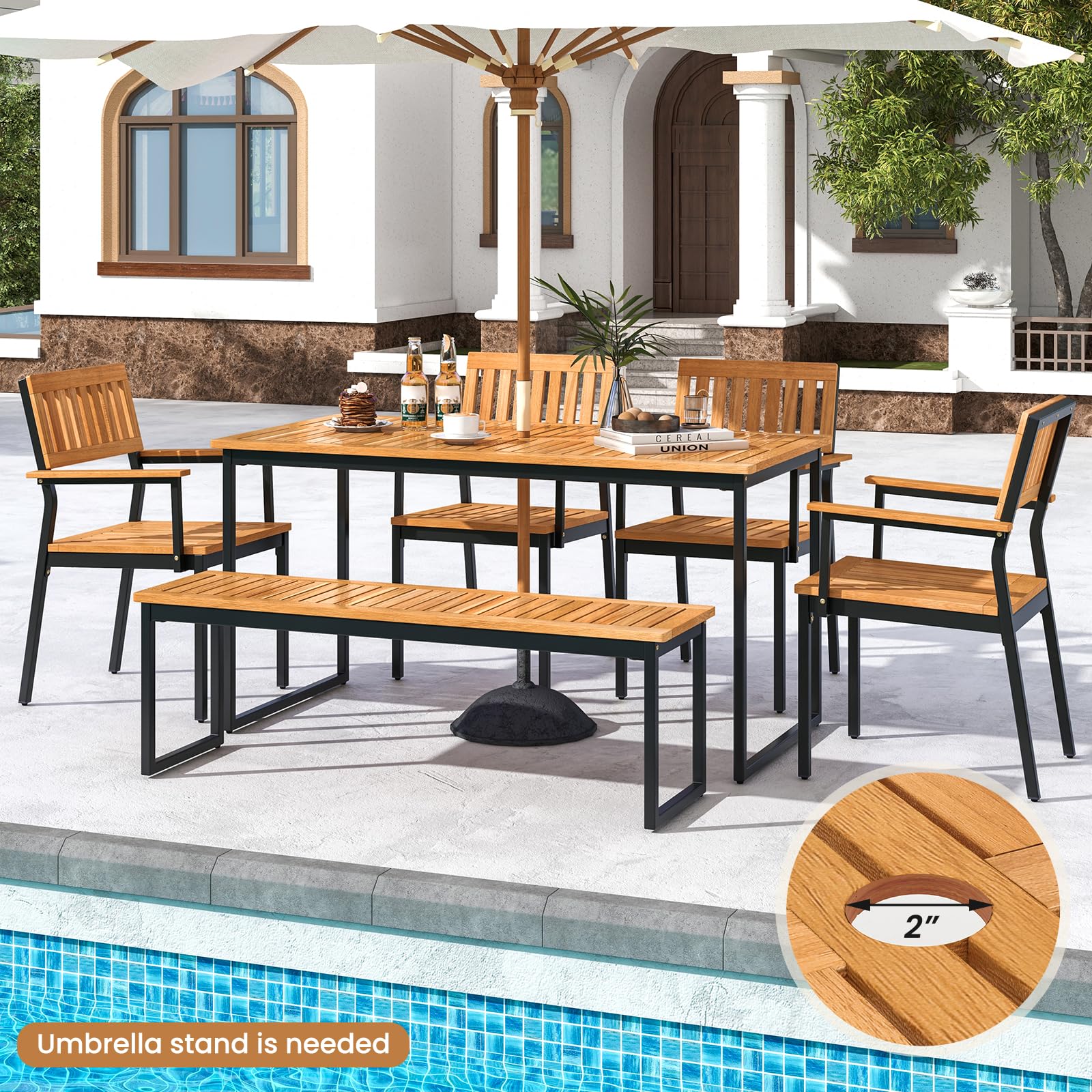 6-Piece Acacia Wood Outdoor Dining Set